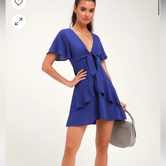 Lulus Dresses & Skirts - NWT Lulus Jewell Royal Blue Tie-Front Ruffled Skater Dress Size Small